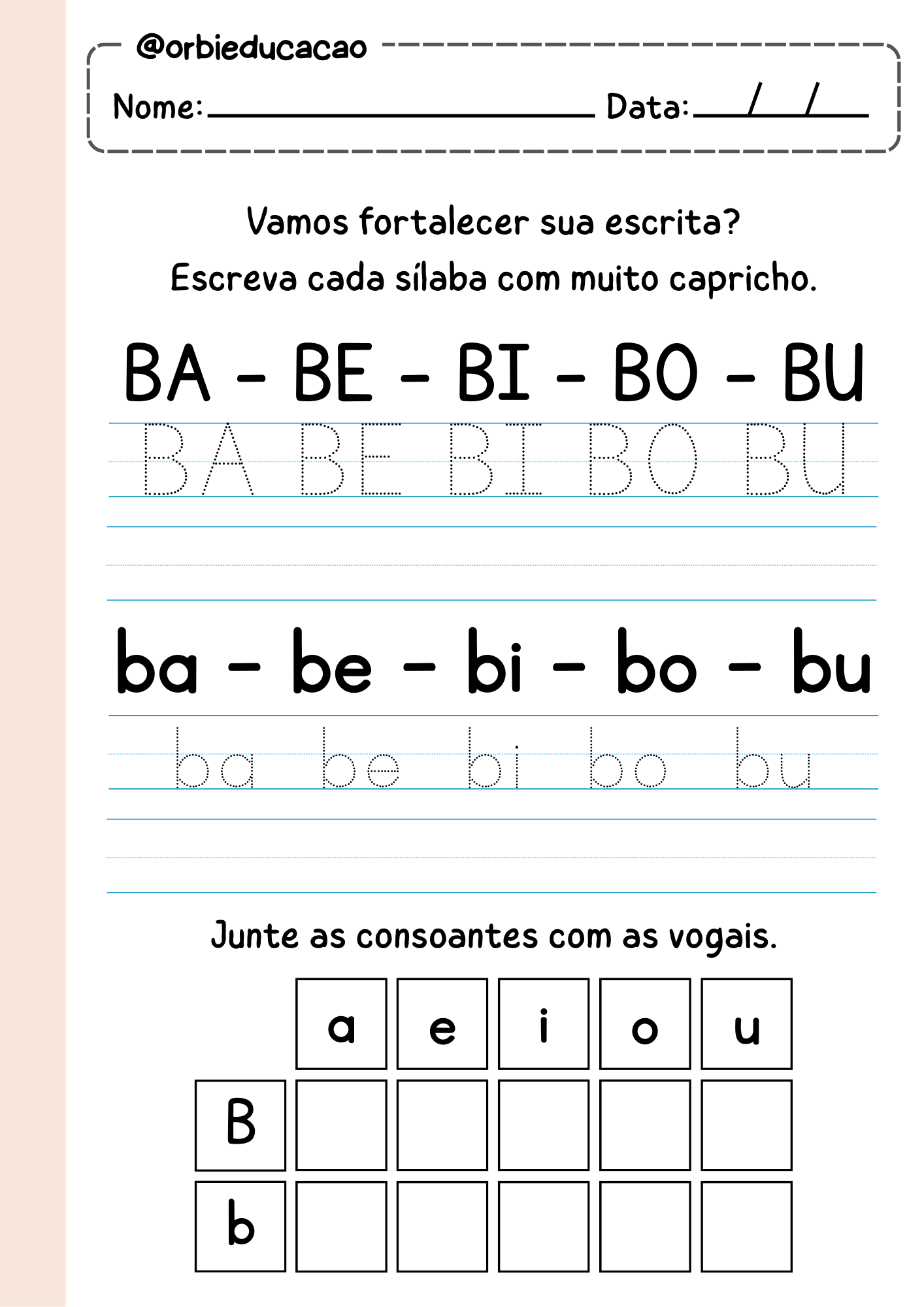 Atividade para treinar o traçado de letras maiúsculas