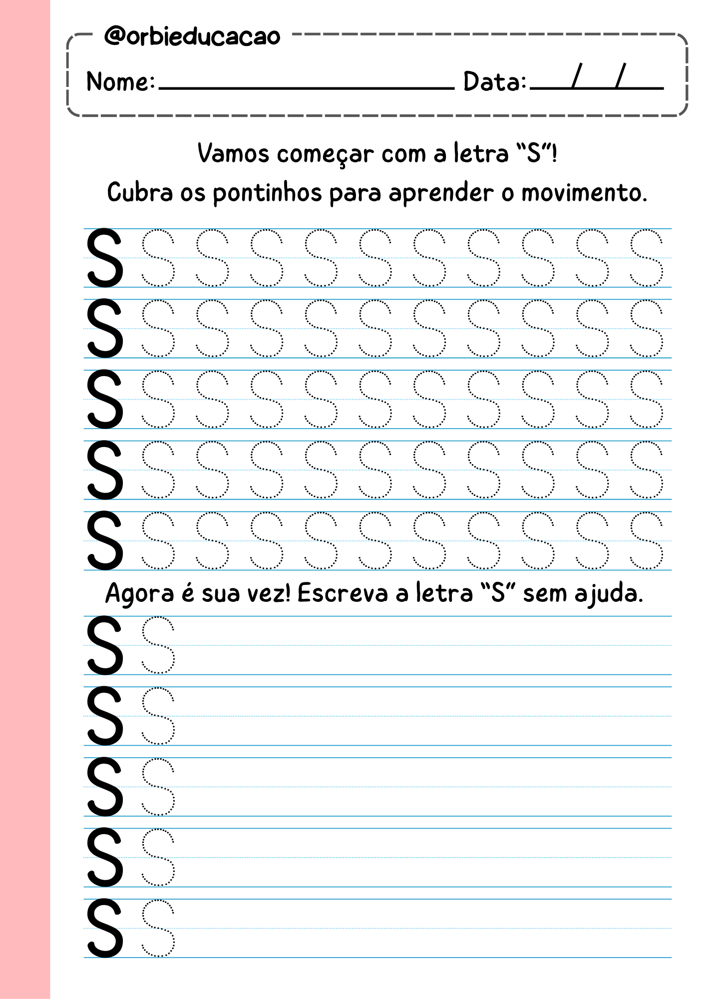 Atividade para treinar o traçado de letras maiúsculas